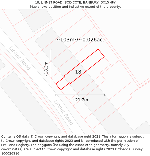18, LINNET ROAD, BODICOTE, BANBURY, OX15 4FY: Plot and title map