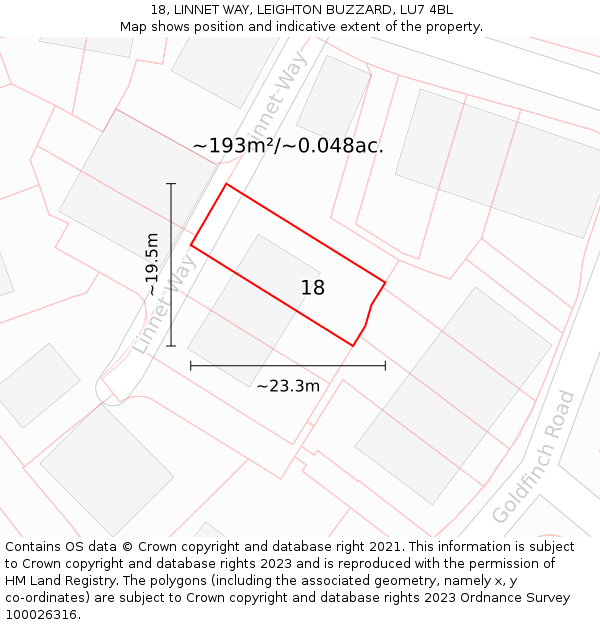 18, LINNET WAY, LEIGHTON BUZZARD, LU7 4BL: Plot and title map