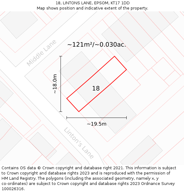 18, LINTONS LANE, EPSOM, KT17 1DD: Plot and title map