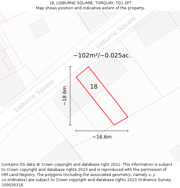 18, LISBURNE SQUARE, TORQUAY, TQ1 2PT: Plot and title map