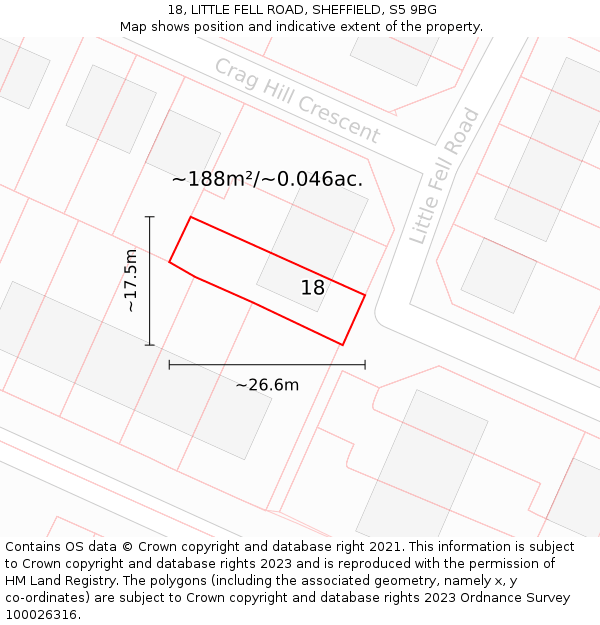 18, LITTLE FELL ROAD, SHEFFIELD, S5 9BG: Plot and title map