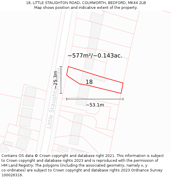 18, LITTLE STAUGHTON ROAD, COLMWORTH, BEDFORD, MK44 2LB: Plot and title map
