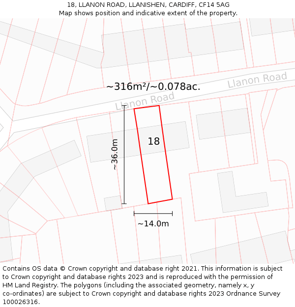 18, LLANON ROAD, LLANISHEN, CARDIFF, CF14 5AG: Plot and title map