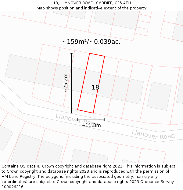 18, LLANOVER ROAD, CARDIFF, CF5 4TH: Plot and title map