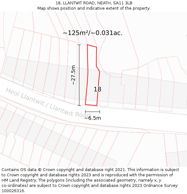 18, LLANTWIT ROAD, NEATH, SA11 3LB: Plot and title map