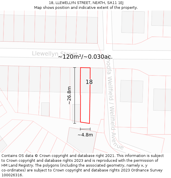 18, LLEWELLYN STREET, NEATH, SA11 1EJ: Plot and title map