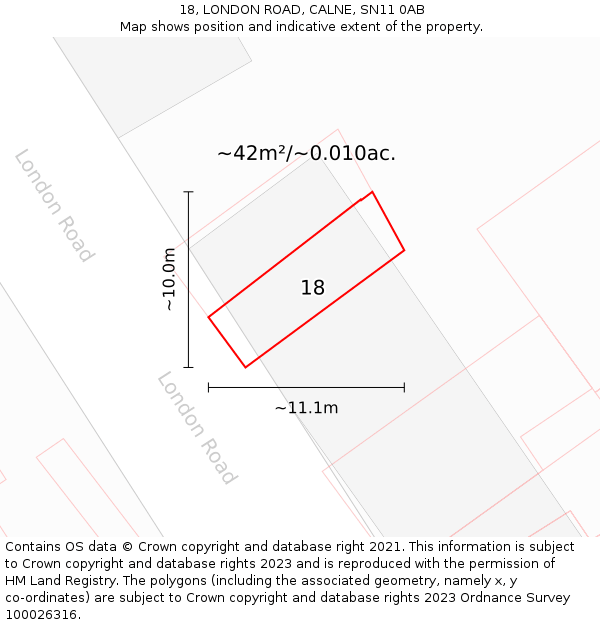 18, LONDON ROAD, CALNE, SN11 0AB: Plot and title map