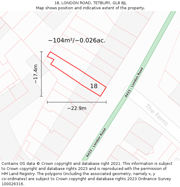 18, LONDON ROAD, TETBURY, GL8 8JL: Plot and title map