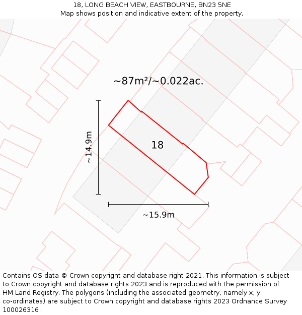 18, LONG BEACH VIEW, EASTBOURNE, BN23 5NE: Plot and title map