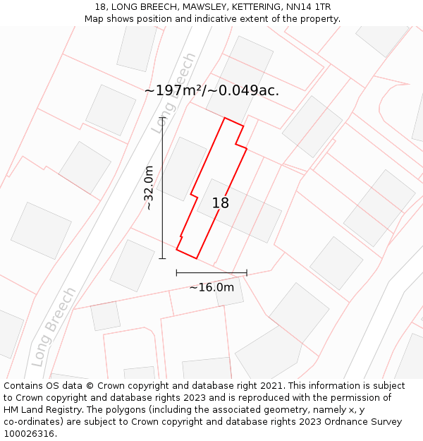 18, LONG BREECH, MAWSLEY, KETTERING, NN14 1TR: Plot and title map