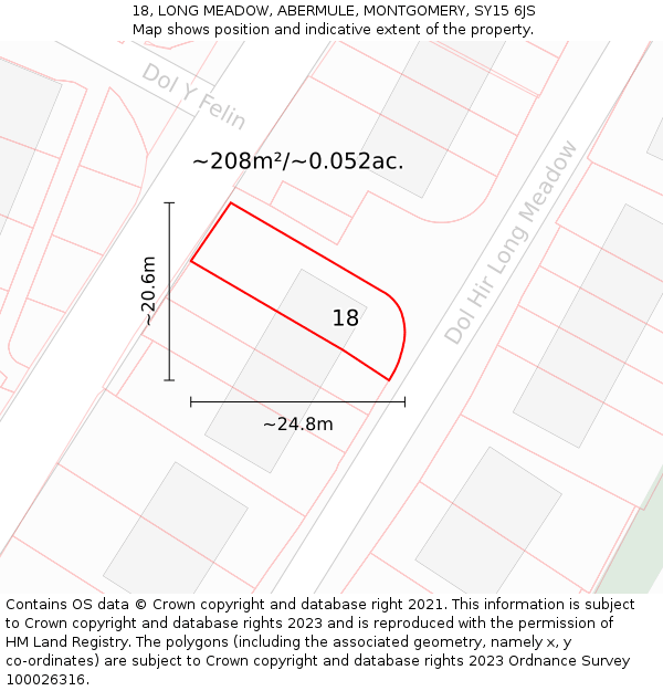 18, LONG MEADOW, ABERMULE, MONTGOMERY, SY15 6JS: Plot and title map
