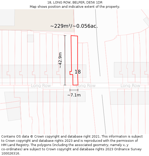 18, LONG ROW, BELPER, DE56 1DR: Plot and title map