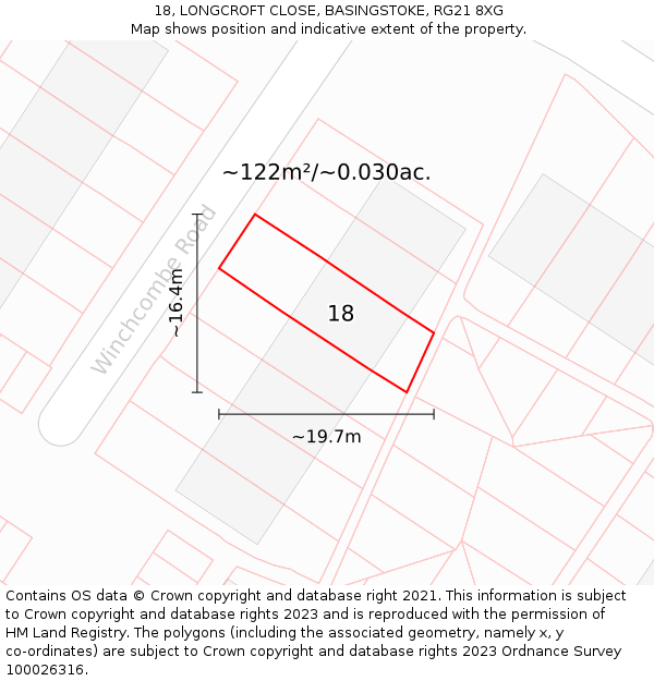 18, LONGCROFT CLOSE, BASINGSTOKE, RG21 8XG: Plot and title map