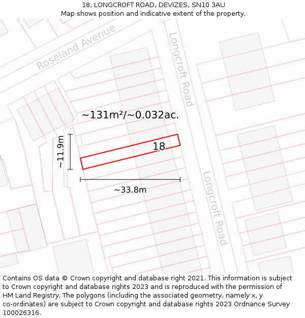 18, LONGCROFT ROAD, DEVIZES, SN10 3AU: Plot and title map