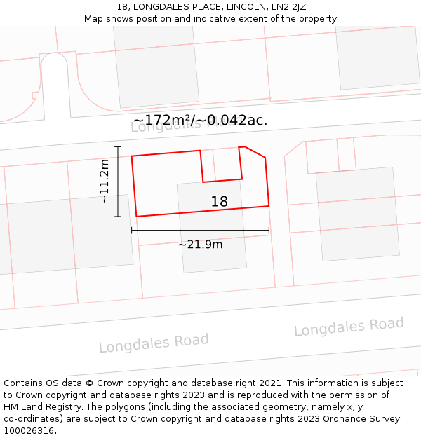 18, LONGDALES PLACE, LINCOLN, LN2 2JZ: Plot and title map