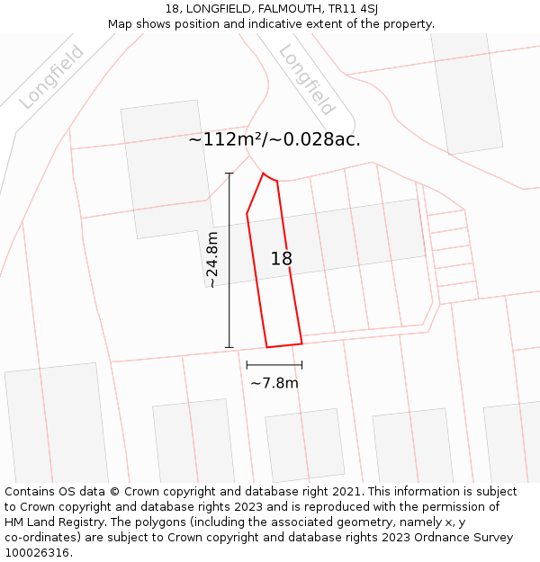 18, LONGFIELD, FALMOUTH, TR11 4SJ: Plot and title map