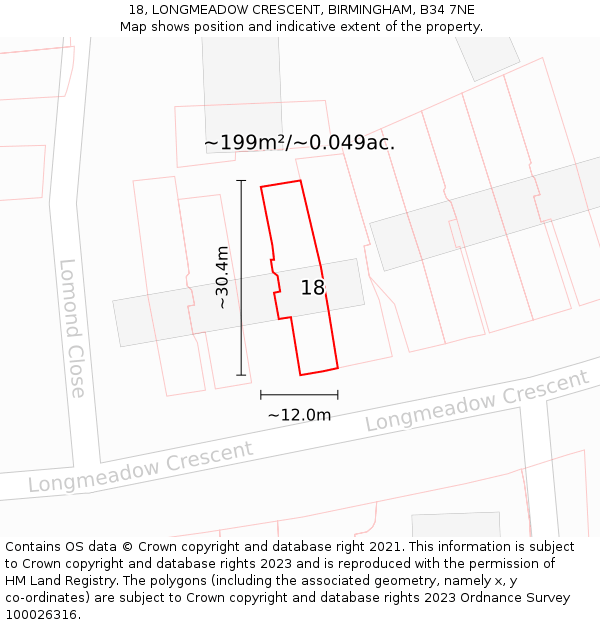 18, LONGMEADOW CRESCENT, BIRMINGHAM, B34 7NE: Plot and title map