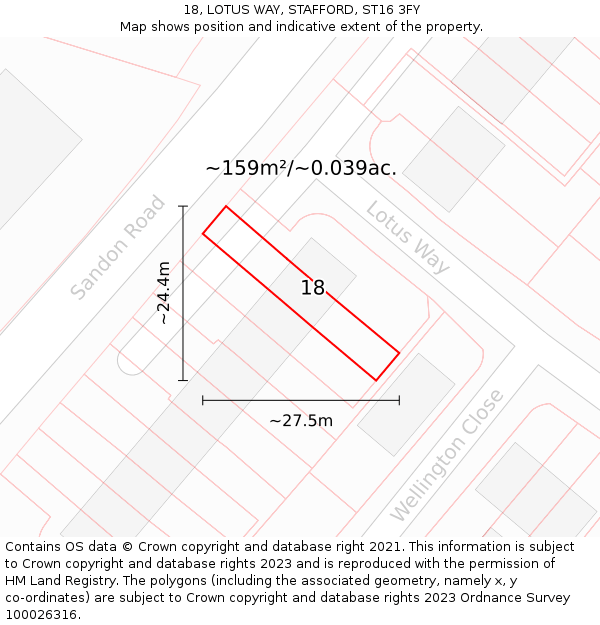 18, LOTUS WAY, STAFFORD, ST16 3FY: Plot and title map