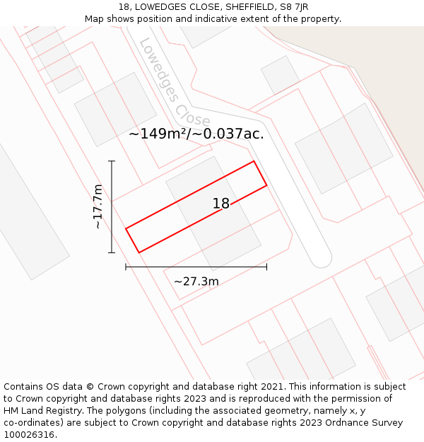 18, LOWEDGES CLOSE, SHEFFIELD, S8 7JR: Plot and title map