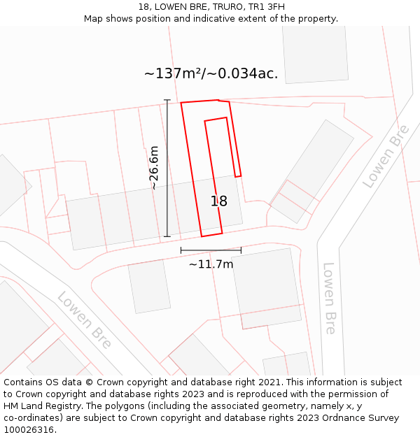 18, LOWEN BRE, TRURO, TR1 3FH: Plot and title map