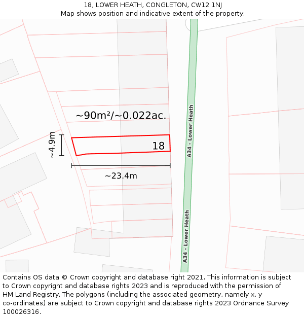 18, LOWER HEATH, CONGLETON, CW12 1NJ: Plot and title map