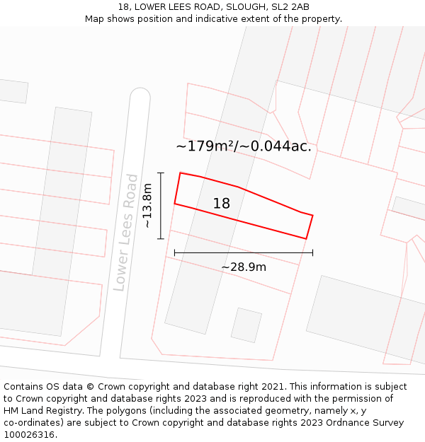 18, LOWER LEES ROAD, SLOUGH, SL2 2AB: Plot and title map