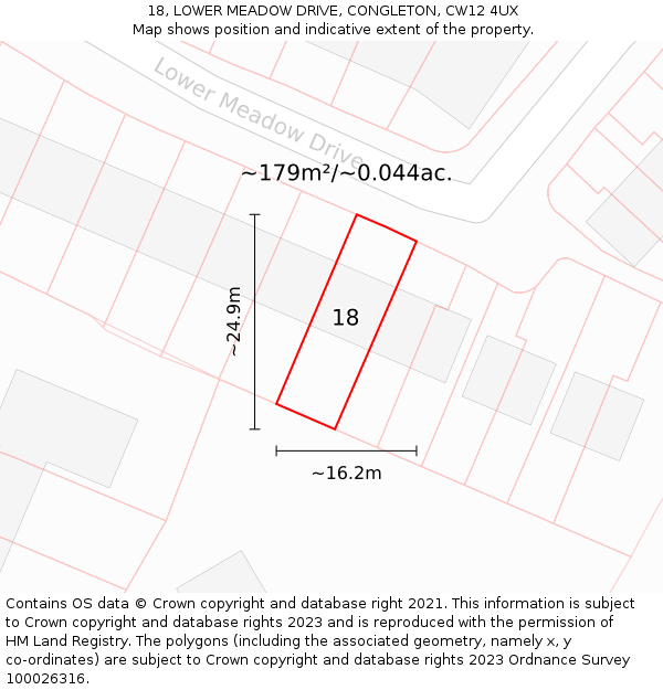18, LOWER MEADOW DRIVE, CONGLETON, CW12 4UX: Plot and title map