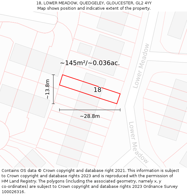 18, LOWER MEADOW, QUEDGELEY, GLOUCESTER, GL2 4YY: Plot and title map