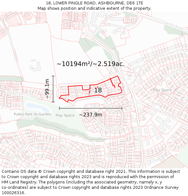 18, LOWER PINGLE ROAD, ASHBOURNE, DE6 1TE: Plot and title map