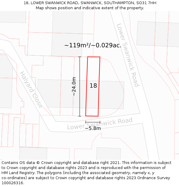 18, LOWER SWANWICK ROAD, SWANWICK, SOUTHAMPTON, SO31 7HH: Plot and title map