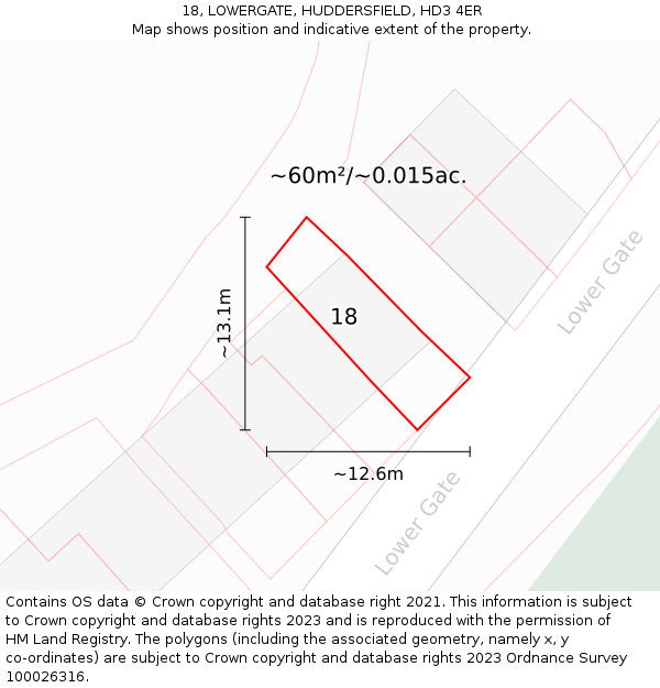 18, LOWERGATE, HUDDERSFIELD, HD3 4ER: Plot and title map