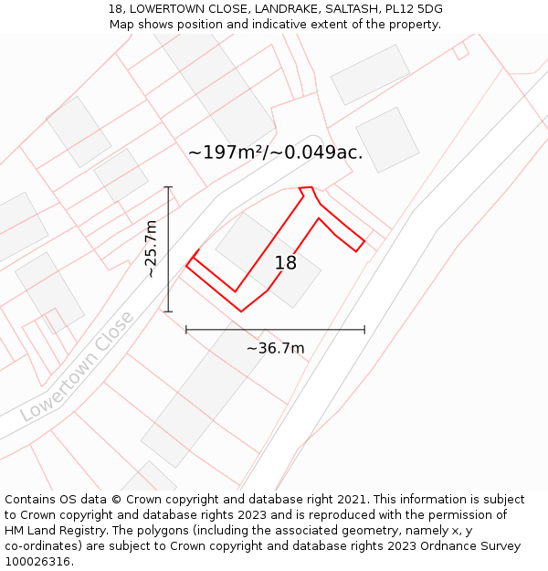 18, LOWERTOWN CLOSE, LANDRAKE, SALTASH, PL12 5DG: Plot and title map