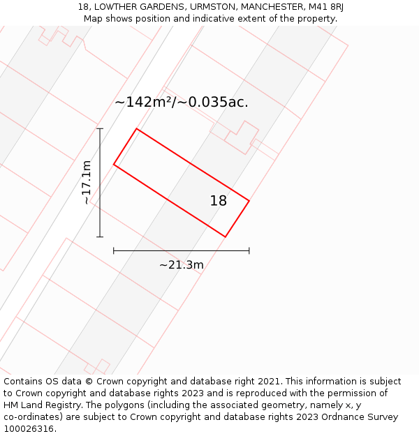 18, LOWTHER GARDENS, URMSTON, MANCHESTER, M41 8RJ: Plot and title map