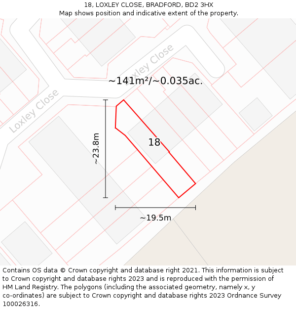 18, LOXLEY CLOSE, BRADFORD, BD2 3HX: Plot and title map
