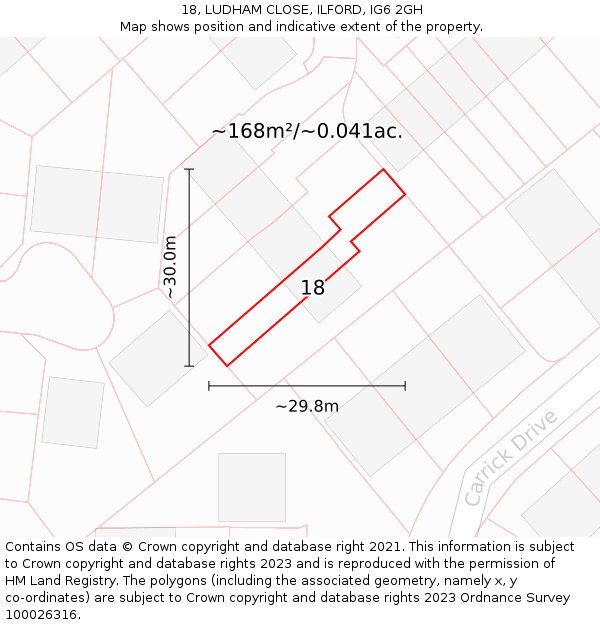 18, LUDHAM CLOSE, ILFORD, IG6 2GH: Plot and title map