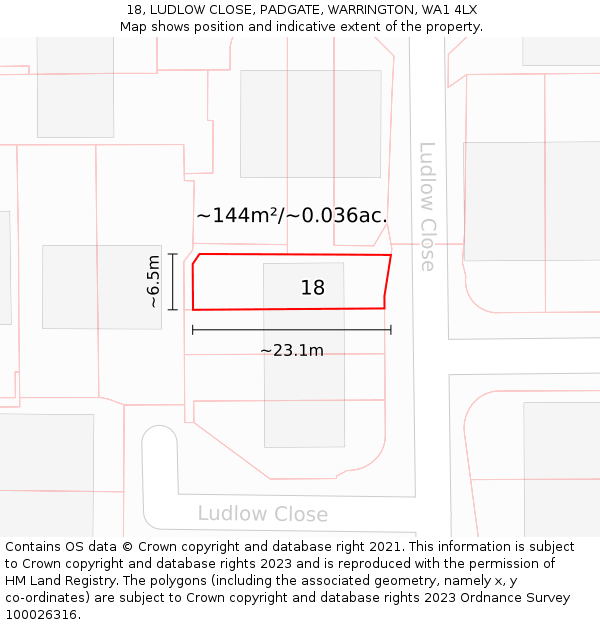 18, LUDLOW CLOSE, PADGATE, WARRINGTON, WA1 4LX: Plot and title map