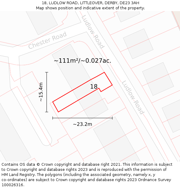 18, LUDLOW ROAD, LITTLEOVER, DERBY, DE23 3AH: Plot and title map