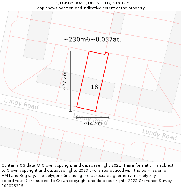 18, LUNDY ROAD, DRONFIELD, S18 1UY: Plot and title map