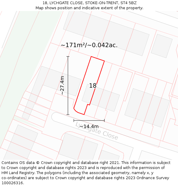 18, LYCHGATE CLOSE, STOKE-ON-TRENT, ST4 5BZ: Plot and title map