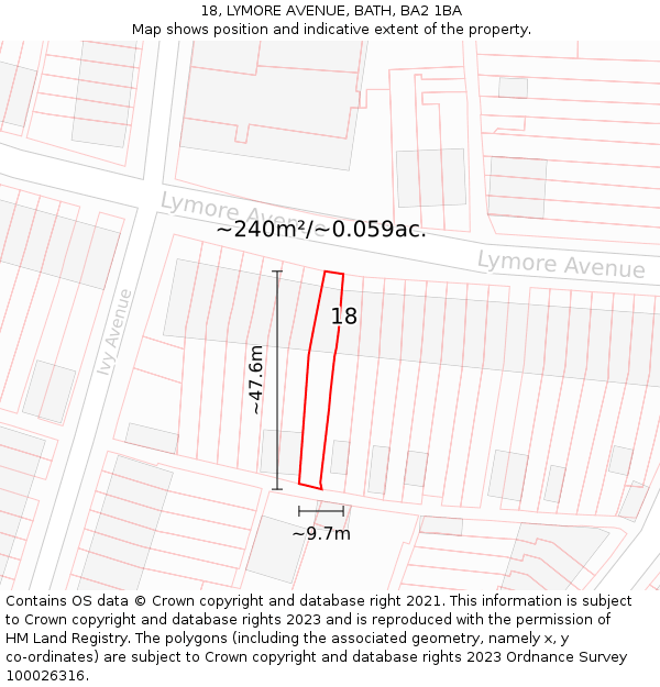 18, LYMORE AVENUE, BATH, BA2 1BA: Plot and title map