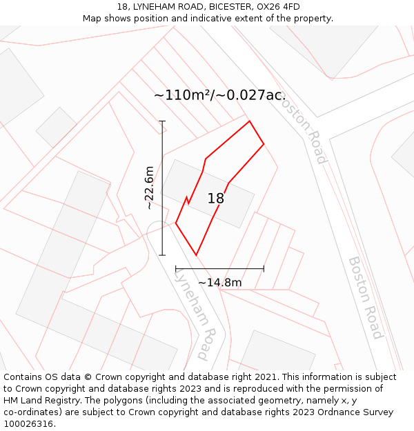 18, LYNEHAM ROAD, BICESTER, OX26 4FD: Plot and title map