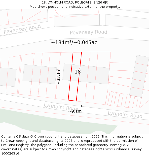 18, LYNHOLM ROAD, POLEGATE, BN26 6JR: Plot and title map
