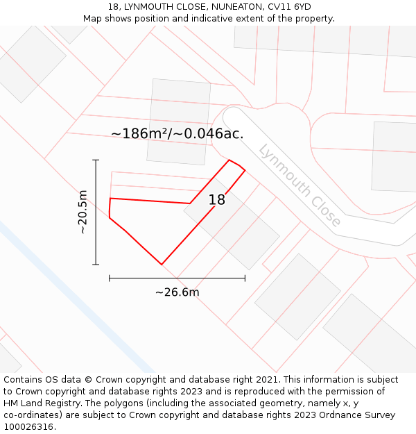 18, LYNMOUTH CLOSE, NUNEATON, CV11 6YD: Plot and title map