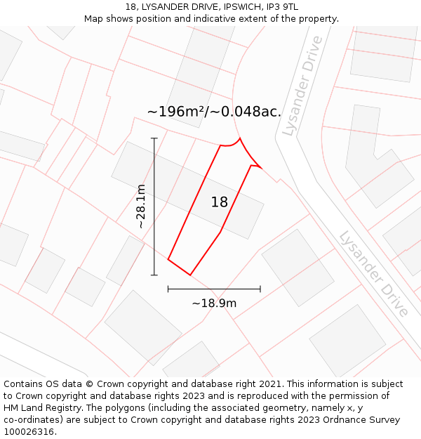 18, LYSANDER DRIVE, IPSWICH, IP3 9TL: Plot and title map
