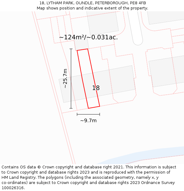 18, LYTHAM PARK, OUNDLE, PETERBOROUGH, PE8 4FB: Plot and title map