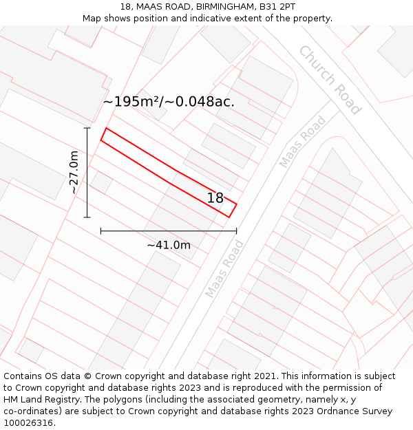 18, MAAS ROAD, BIRMINGHAM, B31 2PT: Plot and title map