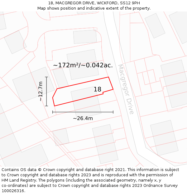 18, MACGREGOR DRIVE, WICKFORD, SS12 9PH: Plot and title map