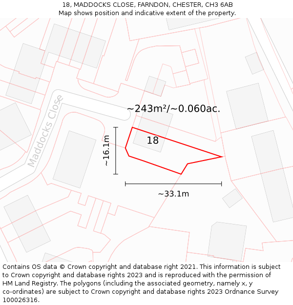 18, MADDOCKS CLOSE, FARNDON, CHESTER, CH3 6AB: Plot and title map