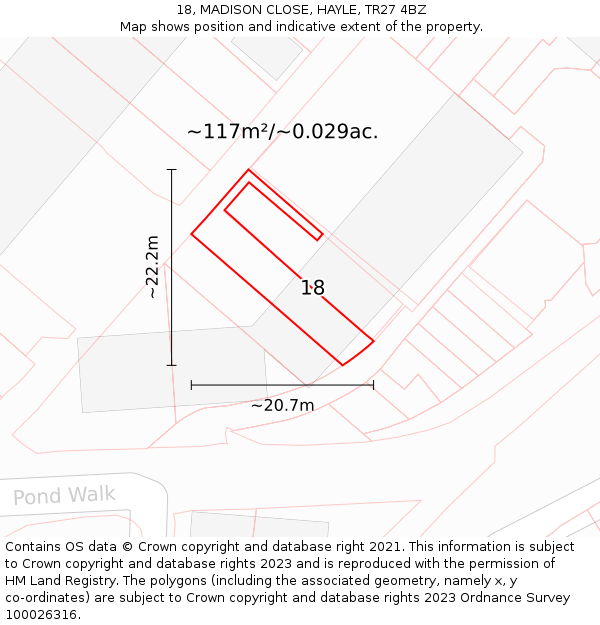18, MADISON CLOSE, HAYLE, TR27 4BZ: Plot and title map