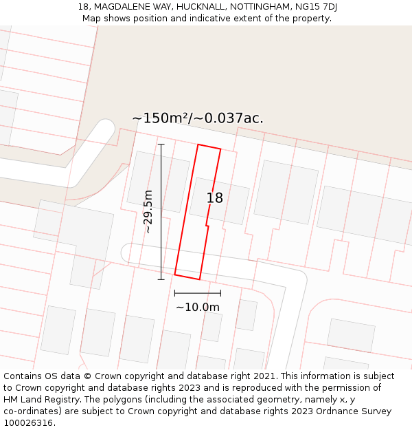 18, MAGDALENE WAY, HUCKNALL, NOTTINGHAM, NG15 7DJ: Plot and title map